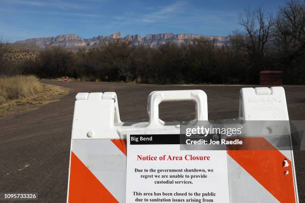 Sign informs visitors that an area is closed due to the partial government shutdown on January 17, 2019 in Big Bend National Park, Texas. The U.S....