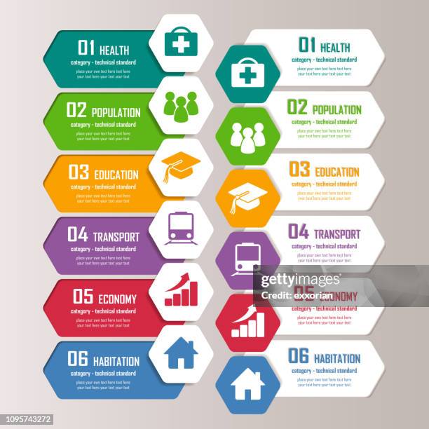 colorful honeycomb shape labels - population infographic stock illustrations
