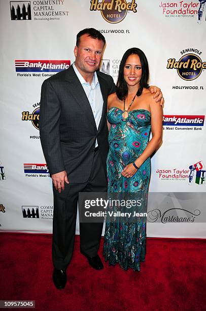 Zach Thomas and Maritza Thomas attend Jason Taylor Celebrity Golf Classic Kick Off Party at Martoranos Italian-American Kitchen at Seminole Hard Rock...