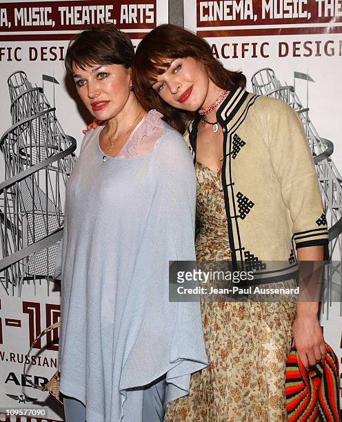 Milla Jovovich and her mother Galina during Oliver Stone Receives Lifetime Achievement Award at "Russian Nights" - Arrivals at Pacific Design Center...