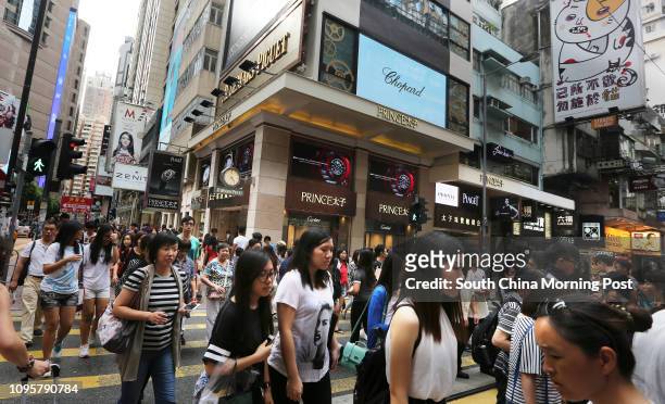 Luxury fashion store on Russell Street in the Causeway Bay shopping district. 11AUG15