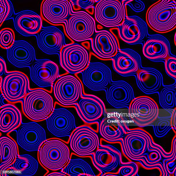 fluid flow abstract blue ultraviolet neon glowing circles background. seamless pattern - neon square stock pictures, royalty-free photos & images