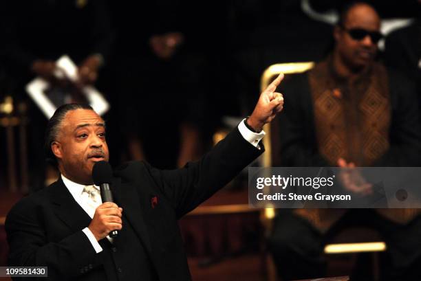 Rev. Al Sharpton speaks during the funeral service for the late Johnnie Cochran at the West Angeles Cathedral in Los Angeles, California. April 6,...