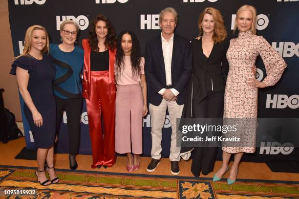 Actors Reese Witherspoon, Meryl Streep, Shailene Woodley and Zoe Kravitz, executive producer/creative writer David E. Kelley and actors Laura Dern...