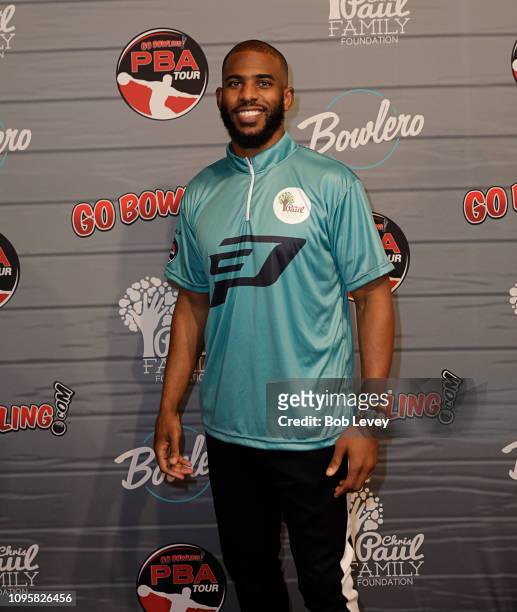 Chris Paul of the Houston Rockets on the red carpet during the 2019 State Farm Chris Paul PBA Celebrity Invitational on January 17, 2019 in Houston,...