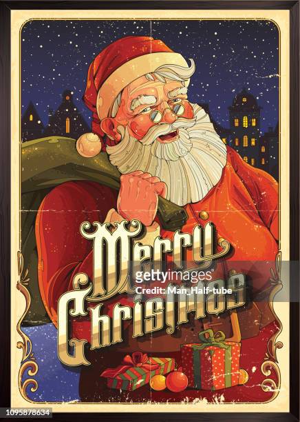 stockillustraties, clipart, cartoons en iconen met merry christmas poster met santa claus - old posters