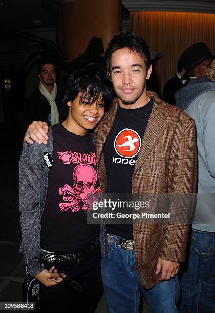 Fefe Dobson and Doug Robb of Hoobastank during Clive Davis' 2005 Pre-GRAMMY Awards Party - Departures at Beverly Hills Hotel in Beverly Hills,...