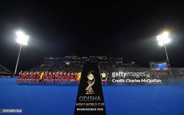 General view of the stadium before the World Cup Final between Netherlands and Belgium during the FIH Men's Hockey World Cup Final tournament at...