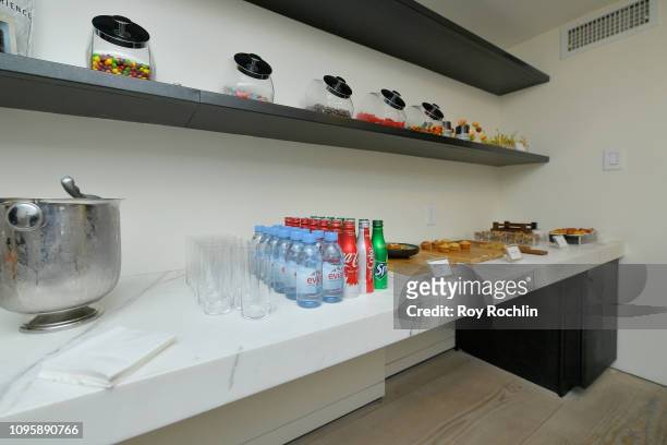 View of refreshments provided in the Gallery I Skybox Lounge in Spring Studios during New York Fashion Week: The Shows at Spring Studios on February...