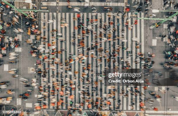 aerial view of a crossing in mexico city - commuters overhead view stock pictures, royalty-free photos & images