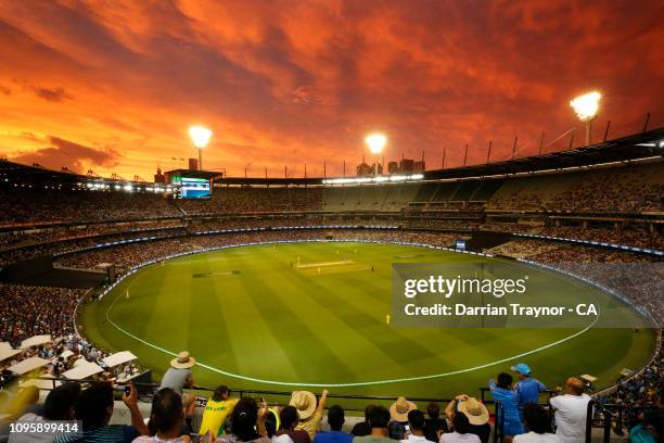 General view during game three of the One Day International series between Australia and India at Melbourne Cricket Ground on January 18, 2019 in...