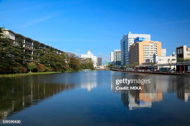 otemon moat and senshu park, akita, akita, japan - 秋田県 ストックフォトと画像