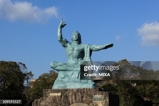 Peace Statue at Nagasaki Peace Park, Nagasaki, Nagasaki, Japan Peace Statue at Nagasaki Peace Park, Nagasaki, Nagasaki, Japan