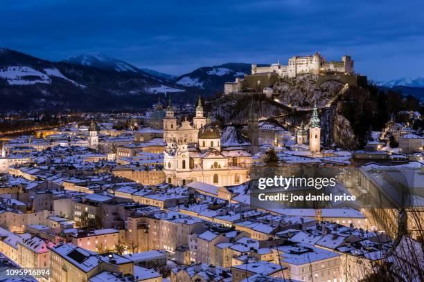 fortress hohensalzburg, churches, salzburg, austria - salzburg winter foto e immagini stock