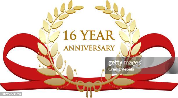 sixteen year anniversary celebration gold award - 16 year stock illustrations