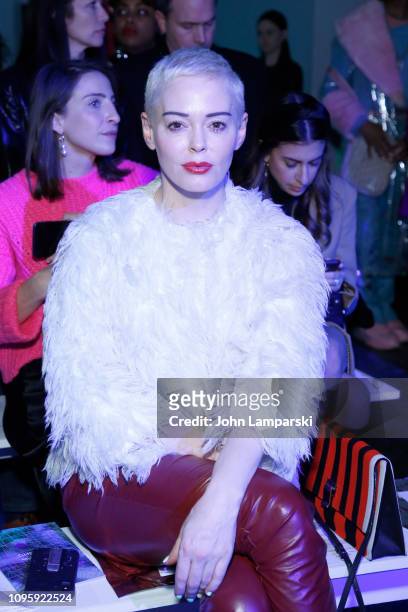 Actress Rose McGowan attends the Chromat front row during New York Fashion Week: The Shows at Industria Studios on February 8, 2019 in New York City.