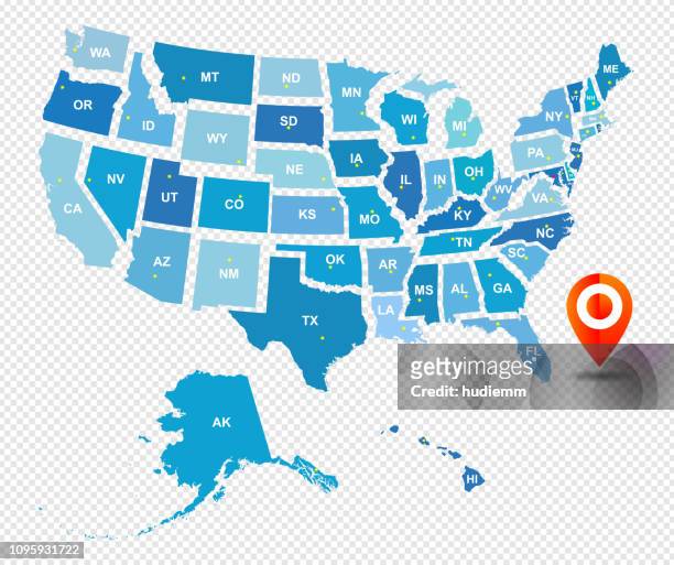 illustrazioni stock, clip art, cartoni animati e icone di tendenza di mappa amministrativa vettoriale usa isolata - stati uniti d'america