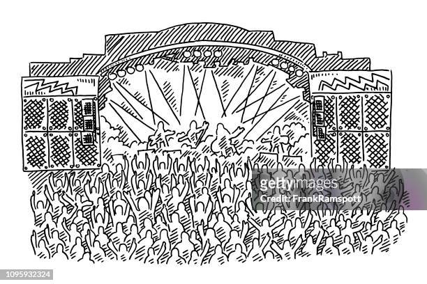 rock concert stage crowd drawing - heavy metal stock illustrations