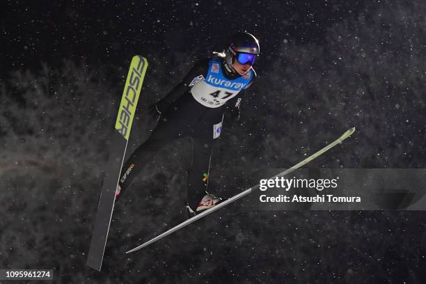 Maren Lundby of Norway in action during day one of the FIS Ski Jumping World Cup Ladies Zao at Kuraray Zao Schanze on January 18, 2019 in Yamagata,...