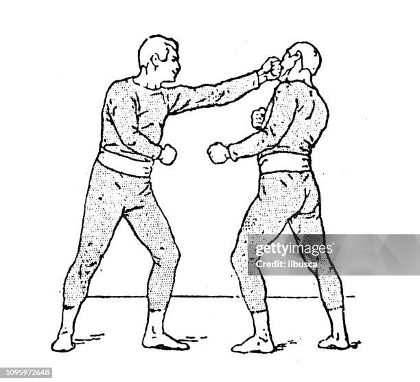 antique old french engraving illustration: wrestling/boxing - wrestlers fighting stock illustrations
