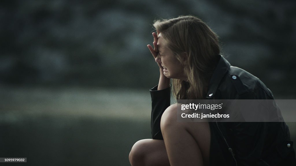 Crying Woman. Loneliness in the wild