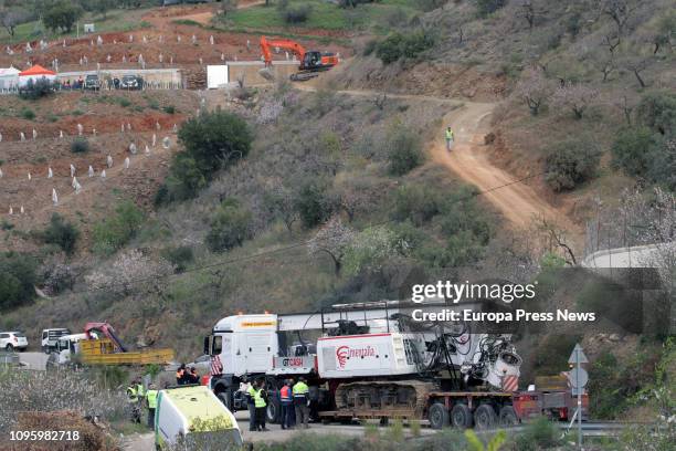 Rescue workers continue efforts to find toddler Julen Rosello, who fell down a narrow, 100-metre-deep borehole last Sunday, on January 18, 2019 in...