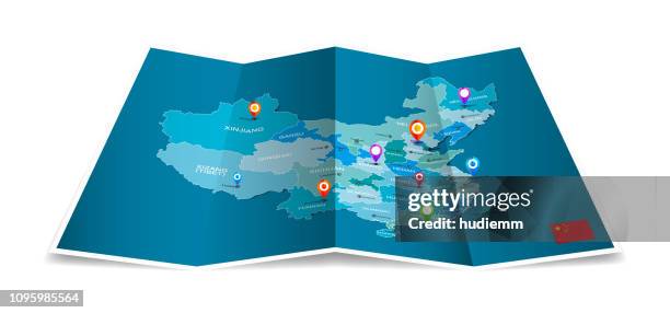 vector administrative map of china with folded paper isolated - tibet stock illustrations