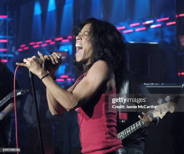 Jada Pinkett Smith of Wicked Wisdom during Fall Out Boy, Wicked Wisdom and Wolfmother Visit Fuse's "Daily Download" - February 21, 2006 at Fuse...