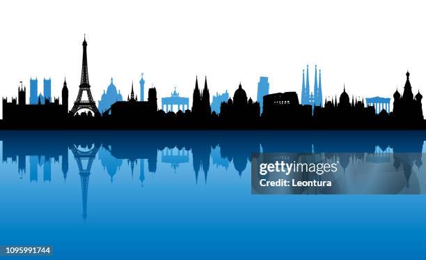 european skyline (all buildings are complete and moveable) - budapest skyline stock illustrations