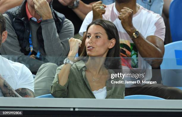 Ana Boyer, wife of Fernando Verdasco of Spain watches him lose his match against Marin Cilic of Croatia during day five of the 2019 Australian Open...