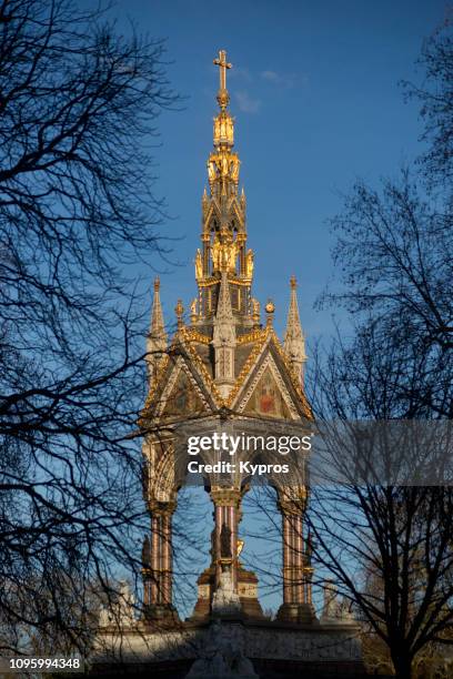 europe, uk, london, 2018: view of albert memorial, kensington gardens, commissioned by queen victoria in memory of her husband prince albert, who died in 1861 - queen victoria and albert stock pictures, royalty-free photos & images