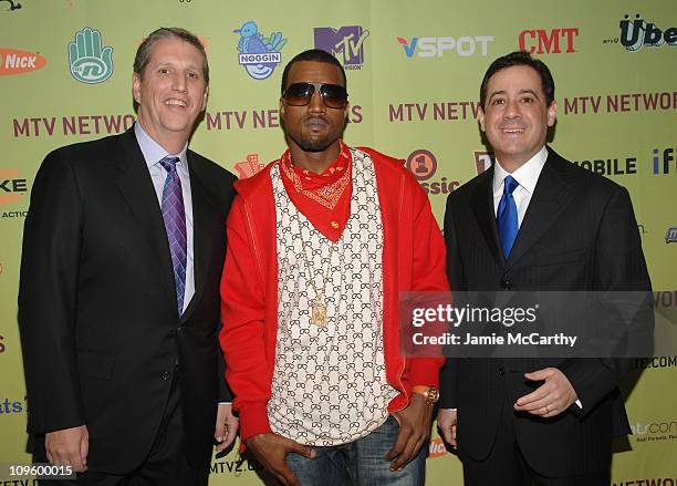 Doug Herzog, president of Spike, Comedy Central and TV Land, Kanye West and Michael Wolf, COO of MTV networks