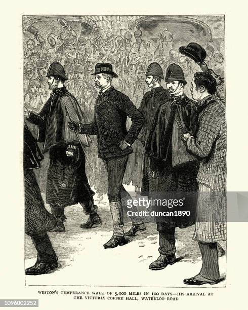 edward payson weston's temperance walk of 5000 miles, 1884 - power walking stock illustrations