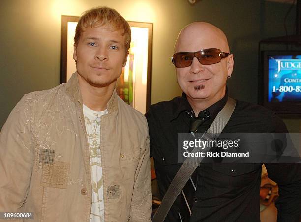 Brian Littrell and Angie Aparo during Brian Littrell Visits "Good Morning Atlanta" To Promote His Album "Welcome Home" - May 2, 2006 at FOX 5 Studios...