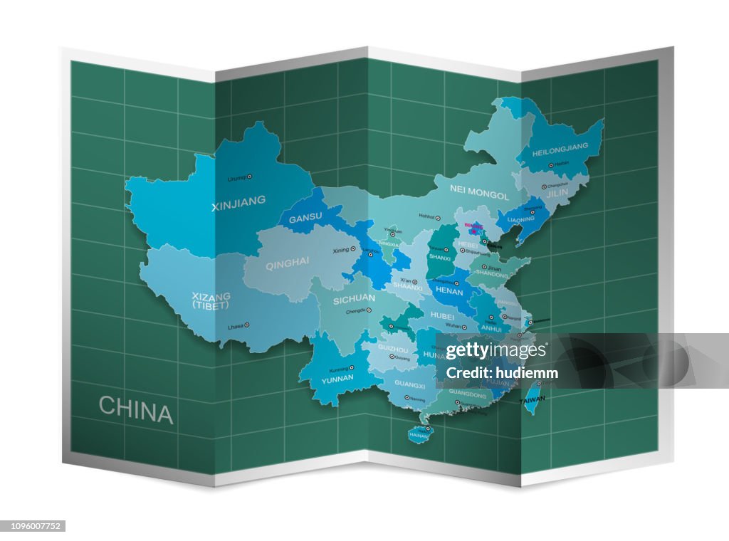 Chinese Map Vector Vector Administrative Map Of China With Folded Paper Isolated High-Res ...