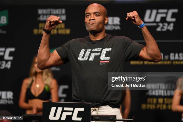 Anderson Silva of Brazil weighs in during the UFC 234 weigh-in at Rod Laver Arena on February 09, 2019 in the Melbourne Australia.