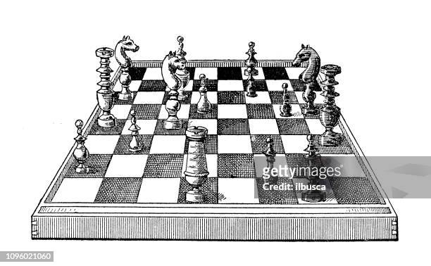antique old french engraving illustration: chessboard - chess board stock illustrations
