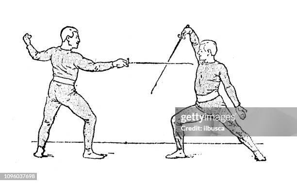 antique old french engraving illustration: fencing - dueling stock illustrations