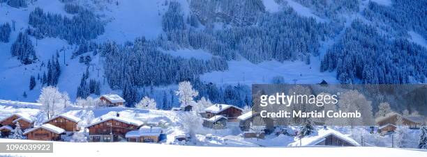 scenic view of ski resort of la clusaz - la clusaz stock pictures, royalty-free photos & images
