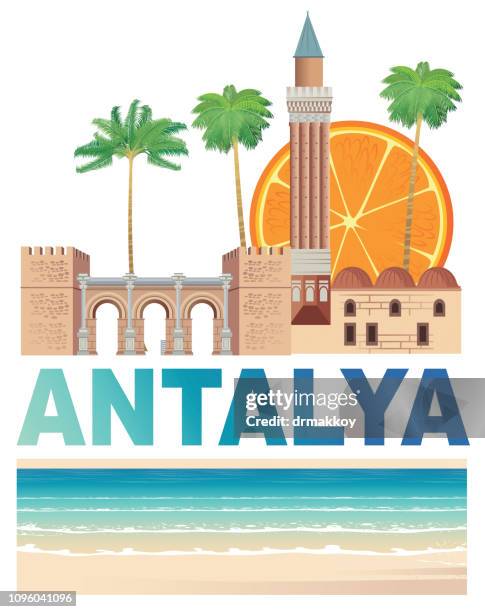 antalya symbols - temple of hadrian turkey stock illustrations