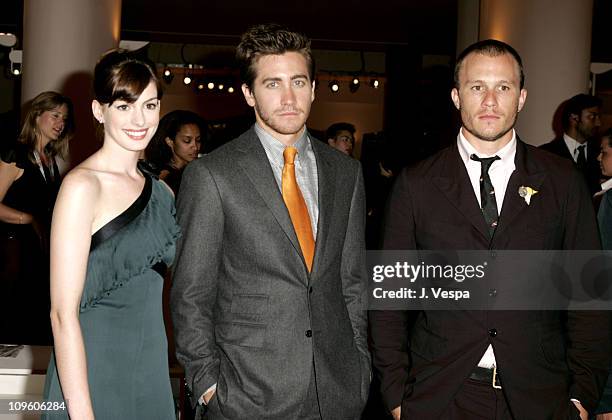 Anne Hathaway, Jake Gyllenhaal and Heath Ledger during 2005 Venice Film Festival - "Brokeback Mountain" Premiere - Inside at Palazzo del Cinema in...