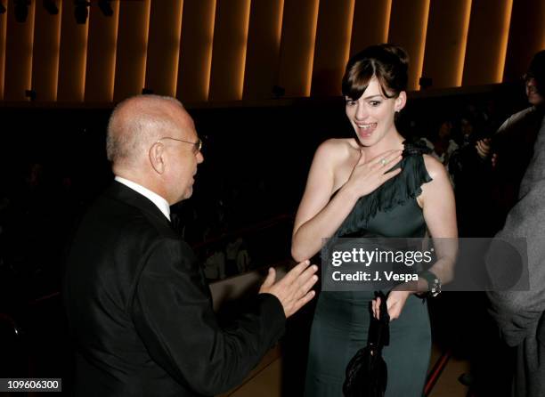 Marco Muller and Anne Hathaway during 2005 Venice Film Festival - "Brokeback Mountain" Premiere - Inside at Palazzo del Cinema in Venice Lido, Italy.