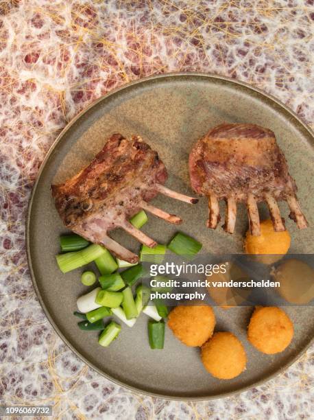 lamb with croquettes and spring onion - antiinflamatório imagens e fotografias de stock