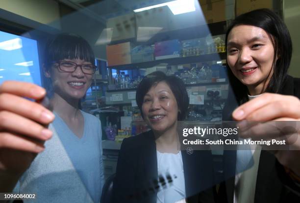 Iris Xu Ming-jing, PhD candidate; Irene Ng Oi-lin, chair professor; and Carmen Wong Chak-lui, assistant professor of department of pathology of Li Ka...