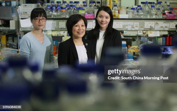 Iris Xu Ming-jing, PhD candidate; Irene Ng Oi-lin, chair professor; and Carmen Wong Chak-lui, assistant professor of department of pathology of Li Ka...