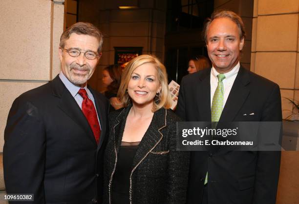 Barry Meyer, Dawn Ostroff and John D. Maatta during The CW Launch Party - Inside at WB Main Lot in Burbank, California, United States.