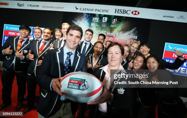 Welsh former rugby footballer now rugby union coach Gareth Baber with former New Zealand female rugby union player Anna Richards at the Cathay...