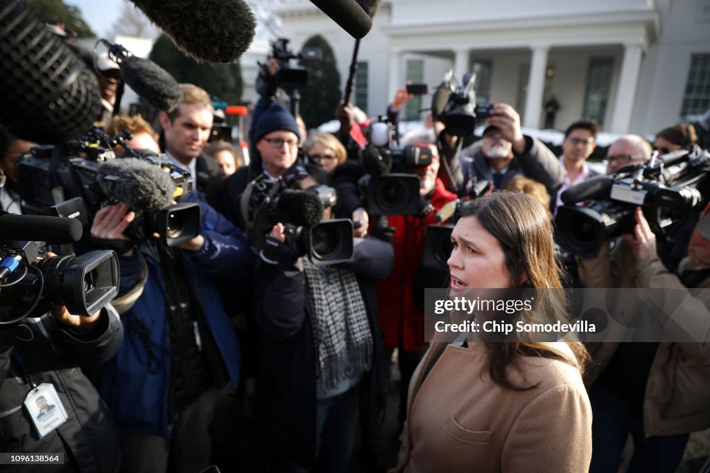 Press Secretary Sarah Sanders Talks To Reporters Outside The White House