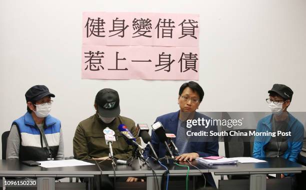 Auntie of the victim ; 25-year-old learning disability man "Ah Sing" with Legislator Bill Tang Ka-piu host a press conference on FFG fitness centre...