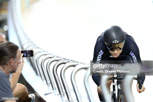 Natasha Hansen of New Zealand competes in the Women's Sprint qualifying during the 2018 UCI Track World Cup on January 19, 2019 in Cambridge, New...